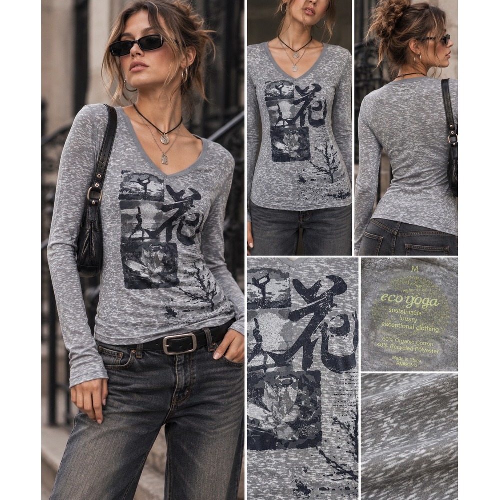 Eco Yoga Burnout Top M Organic Cotton Japanese Graphic Y2K Indie Sleaze Boho